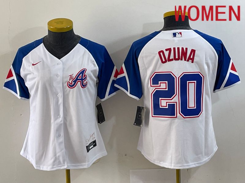 Women Atlanta Braves #20 Ozuna White City Edition 2024 Nike MLB Jersey style 1->women mlb jersey->Women Jersey